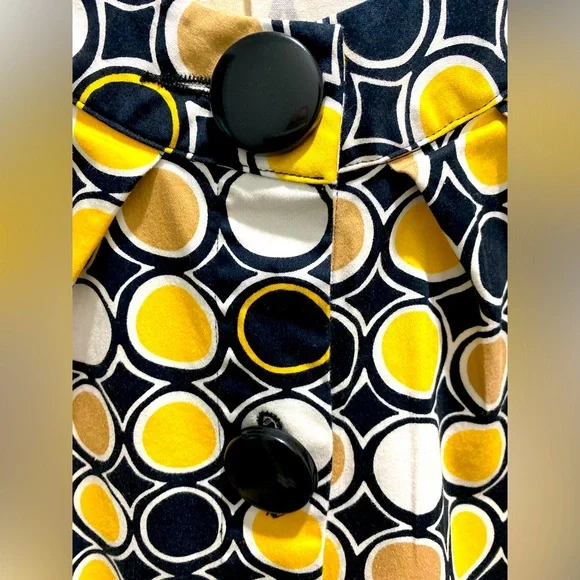 Allison Taylor Black Yellow White Dots Button 3/4 Sleeve Cotton Jacket Shirt 12 - Picture 2 of 9
